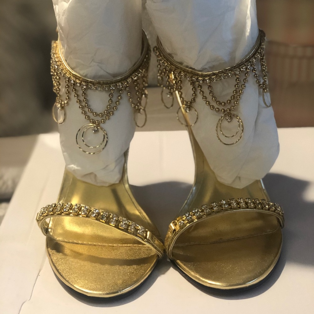 Gold, diamond heels.